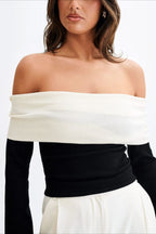 Off-Shoulder Fitted Knit Sweater