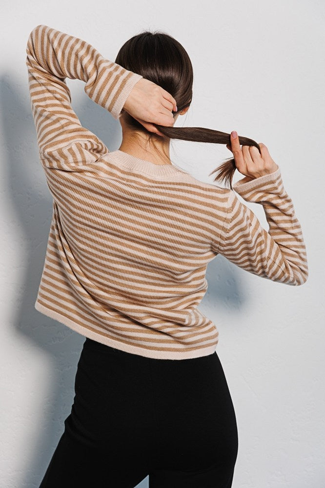 Ribbed Colorblock Striped Knit Sweater