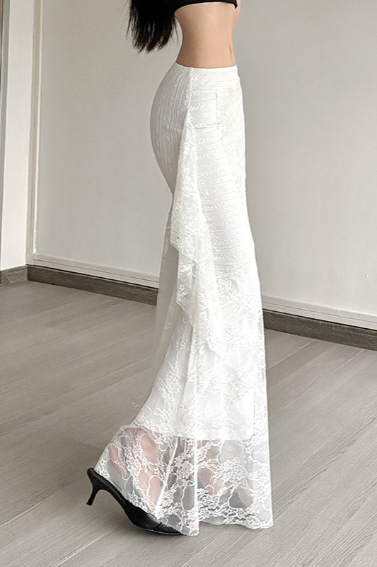 Lace Trim High Waist Bodycon Skirt