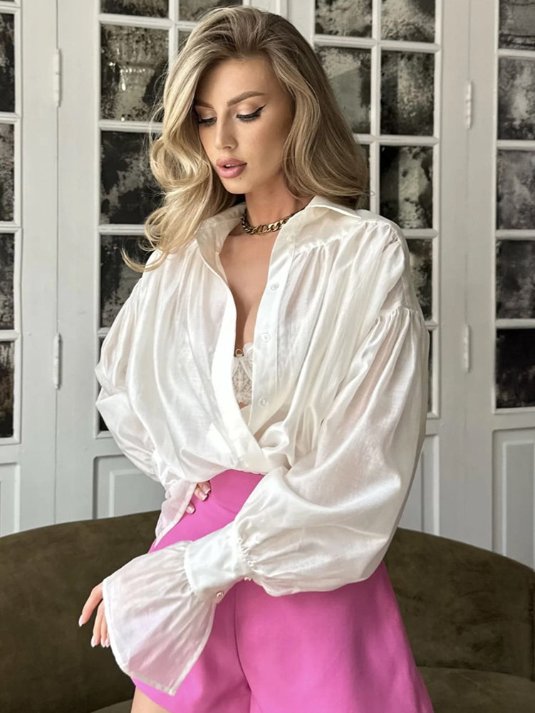Satin Balloon Sleeve Blouse