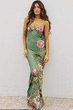 Elegant Spaghetti Strap Maxi Floral Dress