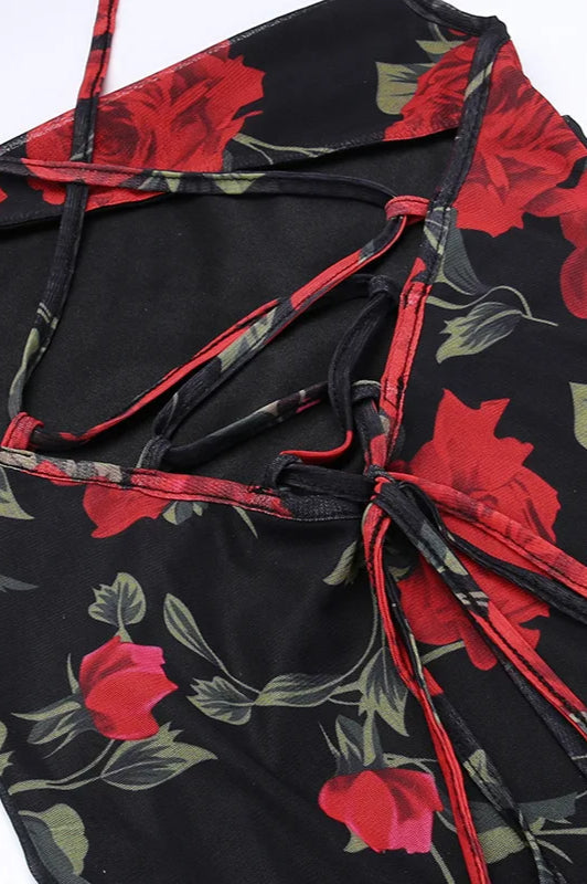 Floral Print Spaghetti Strap Bodycon Floral Dress