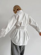 French Chic Long Sleeve Waist-Tied Blouse