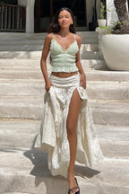 Elegant Jacquard Waist-Cinching Side Slit Skirt