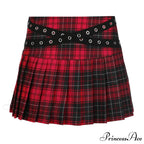 90s Grunge Streetwear Plaid Mini Gothic Eyelet Strap Pleated Y2k Techwear A-line Skirt