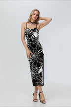 Halloween Spider Web Print Maxi Dress