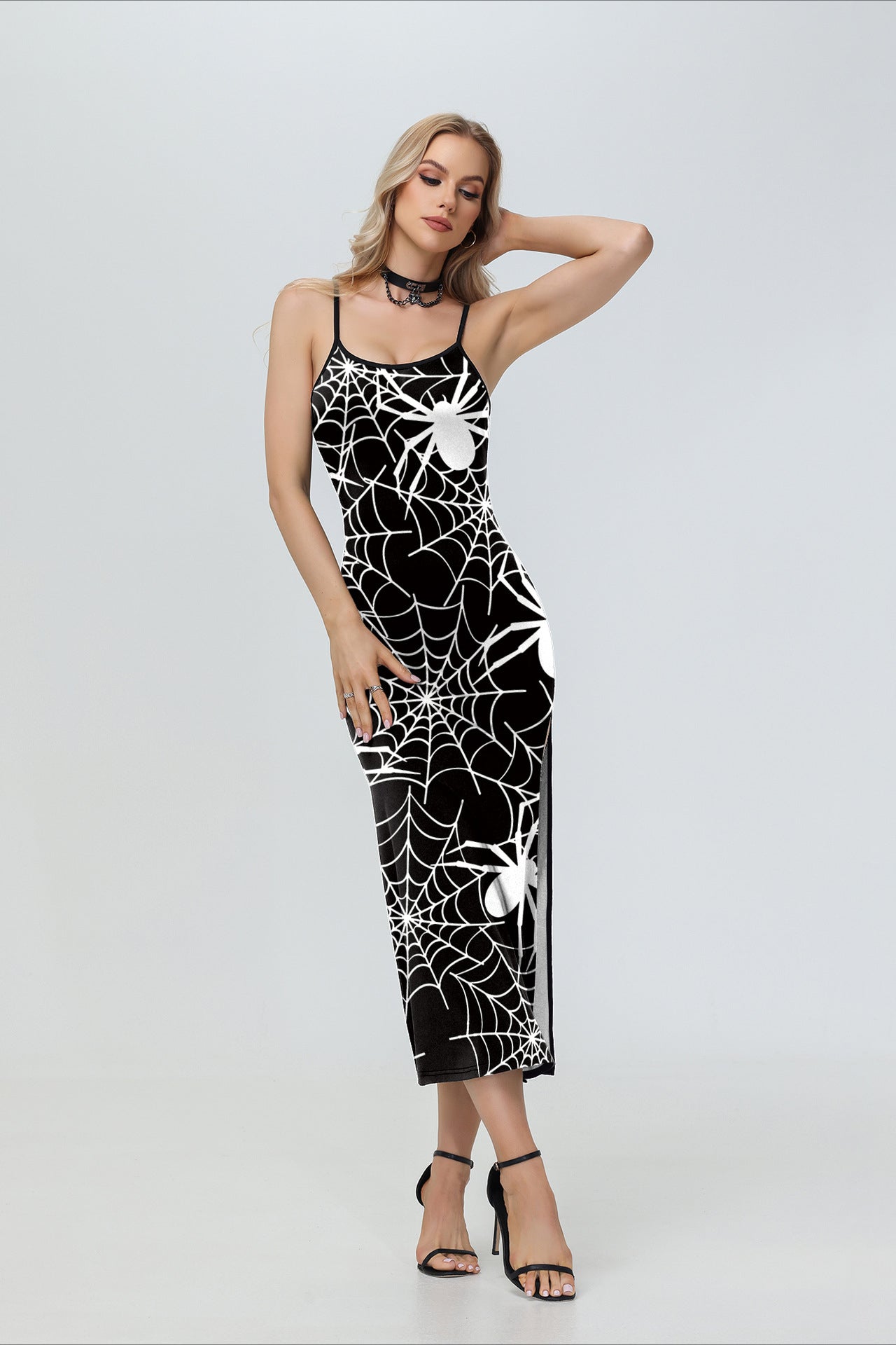 Halloween Spider Web Print Maxi Dress