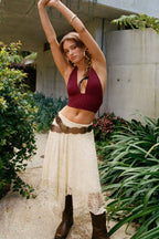 Lace Midi Skirt with Asymmetrical Hem Skirt