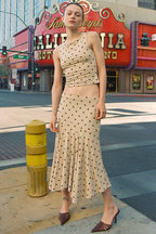 Polka Dot Ruched Maxi Two Pieces Set