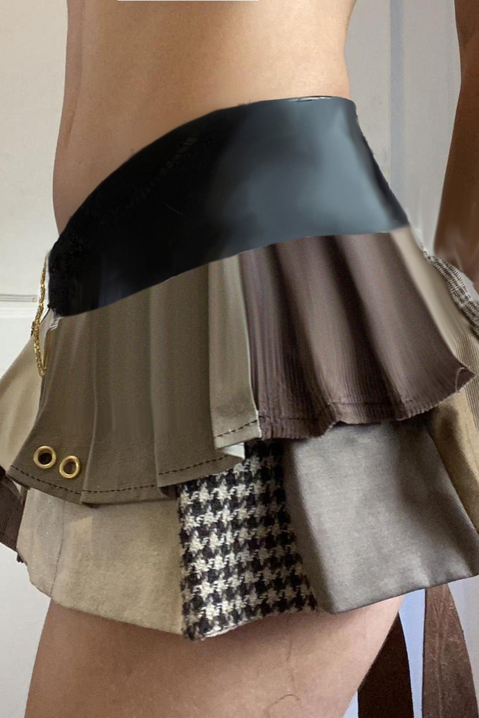 Patchwork Leather Asymmetrical Skirt
