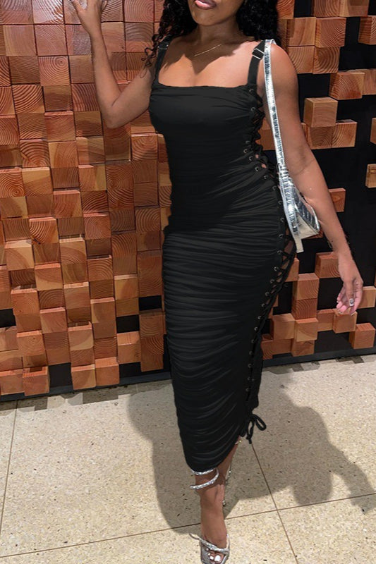 Stylish Strappy Ruched Waist Maxi Dress