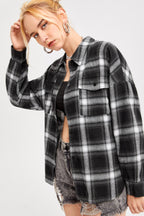Plaid Stand Collar Button Shirt  Blouse