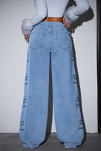 High Waist Washed Bow Tie Jeans
