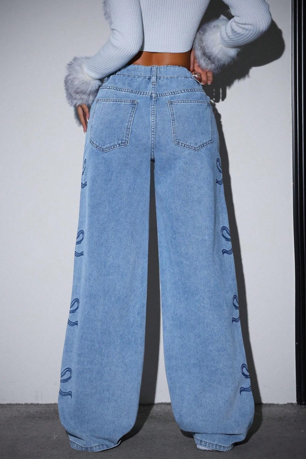 High Waist Washed Bow Tie Jeans