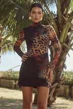 Leopard Print High Neck Bodycon Mini Dress