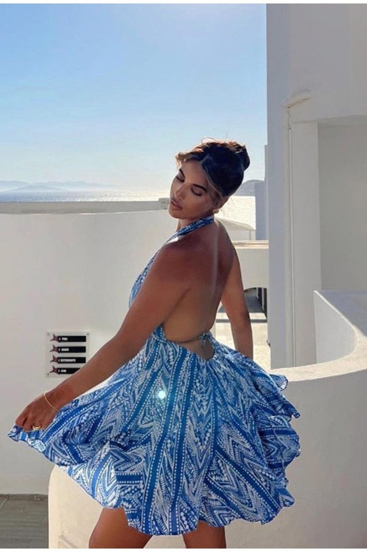 Sexy Backless Halter Floral Boho Dress