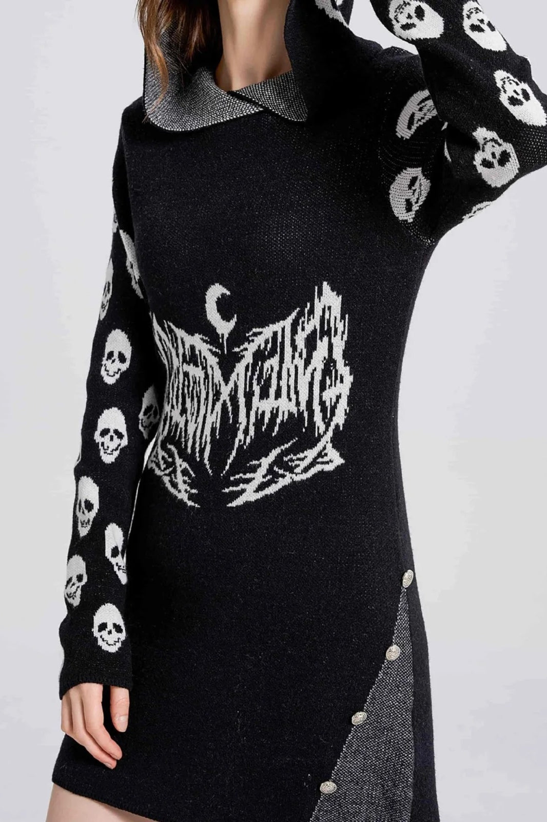 Halloween Skull Hooded A-Line Dress