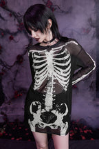 Dark Style Skull Print Mesh Knit Top