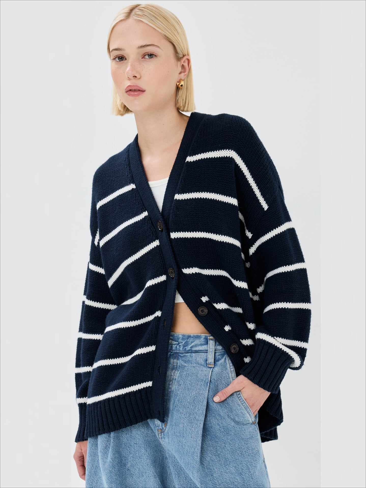 Striped Loose Knit Cardigan