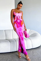 Sexy Floral Print Strappy Bodycon Maxi Dress