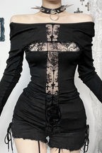 Contrast Stitch Cross Long Sleeve T-Shirt