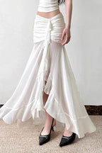 Mesh Panel Ruffle Tie Detail Maxi Skirt