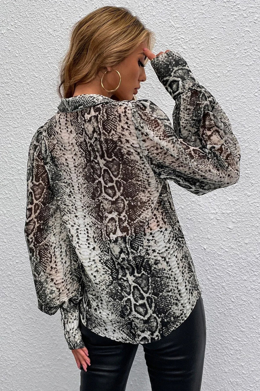 Snakeskin Print Long Sleeve Blouse