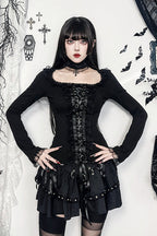Gothic Lace Trim Buckle Knit Top