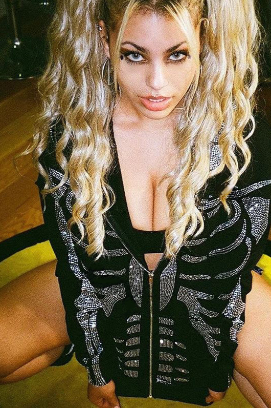 Rhinestone Skull Zip Up Hoodie