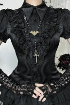 Dark Style Fitted Satin Stripe Blouse