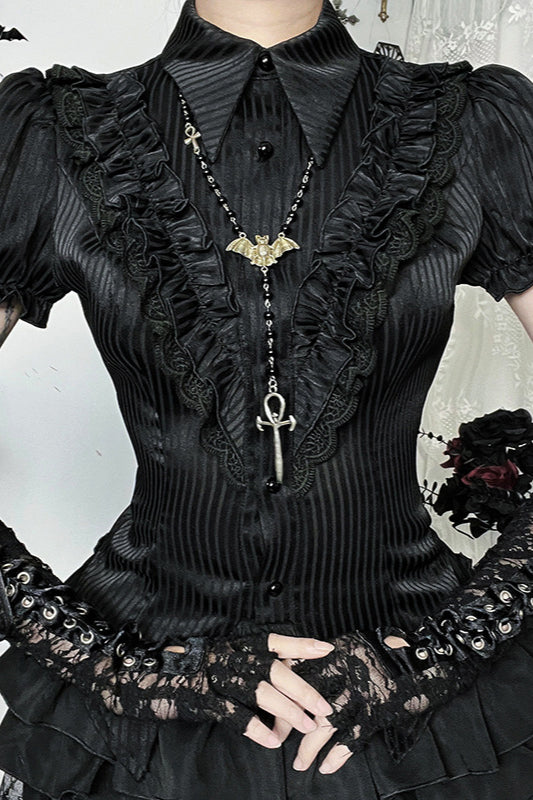 Dark Style Fitted Satin Stripe Blouse