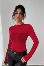 Sequin Slim Fit Long Sleeve  Blouse