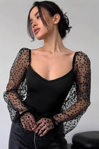 Polka Dot Mesh Shaping Blouse