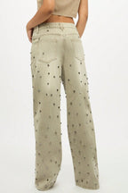 Low Rise Rhinestone Wide Leg Jeans