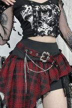 Asymmetric Tartan Lace Patch Skirt