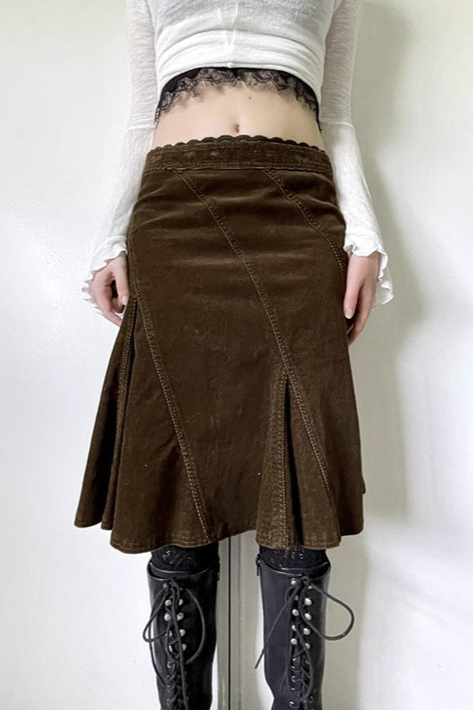 Vintage Lace Trim Colorblock A-Line Skirt