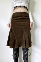 Vintage Lace Trim Colorblock A-Line Skirt