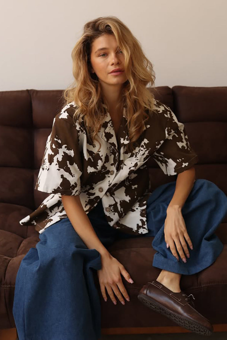 Fashion Loose Printed Short Sleeve Blouse