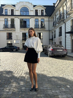 Puff Sleeve Stand Collar White Blouse