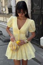 Puff Sleeve Hollow Out Boho Dress