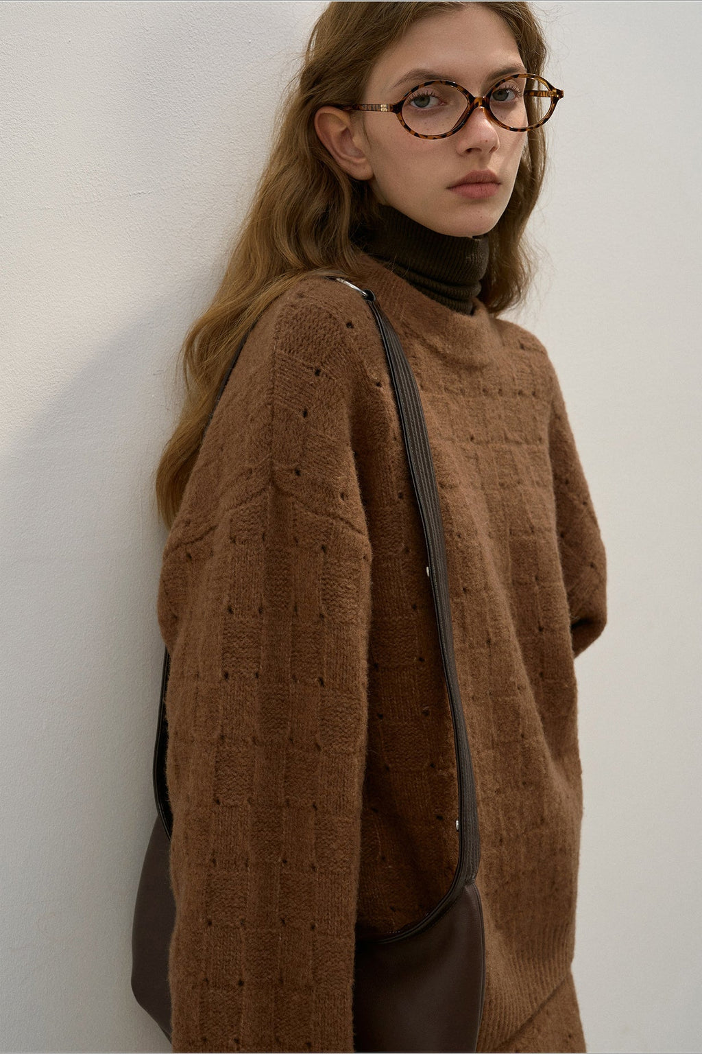 Loose Fit Crew Neck Wool Blend Knit Sweater