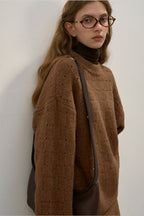 Loose Fit Crew Neck Wool Blend Knit Sweater