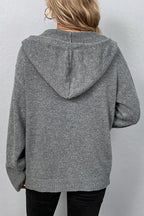 Solid Color Hooded Button Drawstring Knit Cardigan