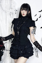 Ruffled Stand Collar Subculture Blouse