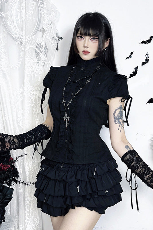 Ruffled Stand Collar Subculture Blouse