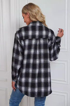 Casual Boyfriend Fit Plaid Collared Blouse