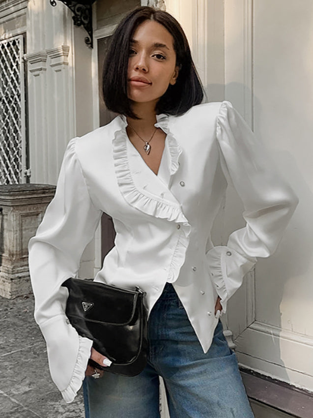 Ruffled Victorian Style Fitted Blouse
