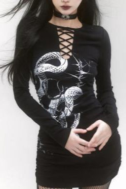 Printed Cross Tie Waist Bodycon Mini Dress