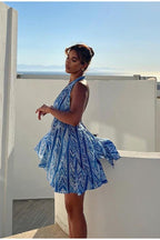 Sexy Backless Halter Floral Boho Dress