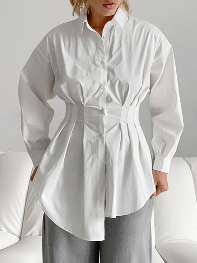 French Chic Long Sleeve Waist-Tied Blouse